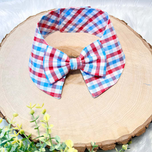 Pet Collar Bow Tie Red and Blue Checkered