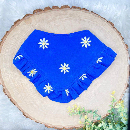 Blue Daisy Embroidered Ruffle